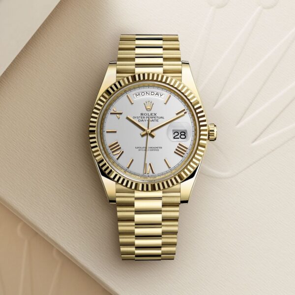 Luxury Watch Oyster Perpetual Day-Date Gold With White Dial - Image 2